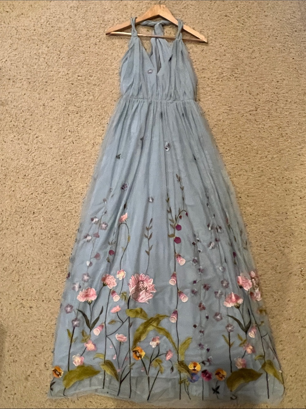 ASOS Dusty Blue Floral Embroidered Maxi Dress